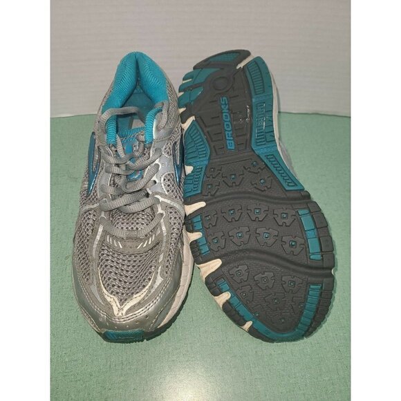 Brooks Addiction Womens 7.5 Athletic Running Comfort Training Shoes Silver Teal - Picture 3 of 4